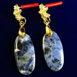 New Carved Gold Starfish and Oval Sodalite Earrings.